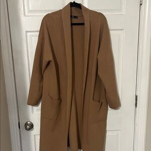 Tan Open Front Cardigan